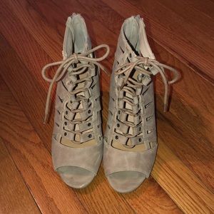 Brown/Tan open toe booties